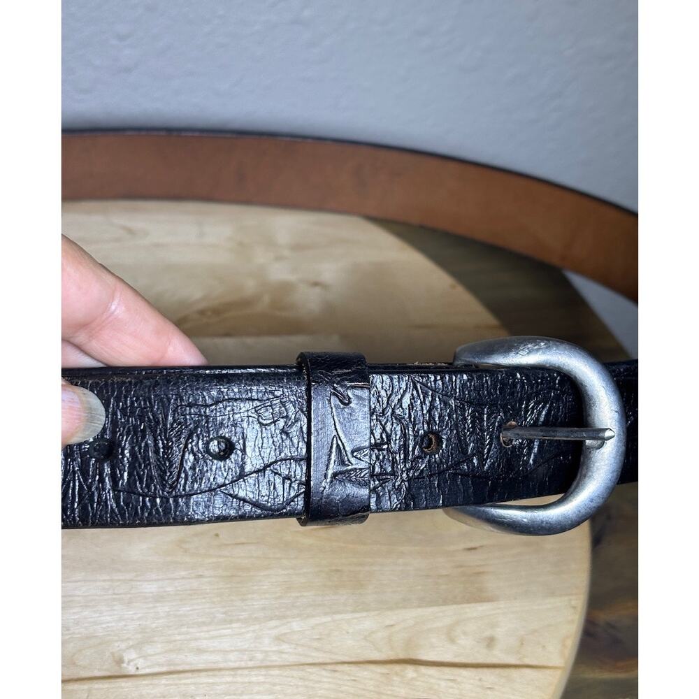C.L. Genuine Black Silver Tooled/Embossed Belt 100% Pure Leather Art 9900 Sz 54